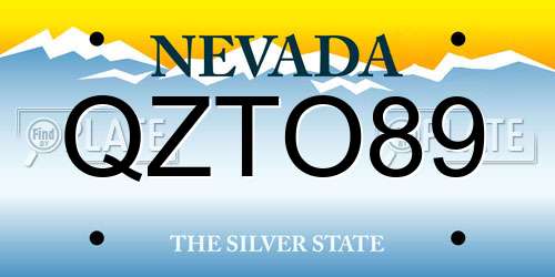 QZTO89 Nevada License Plate