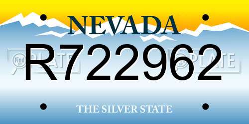 R722962 Nevada License Plate