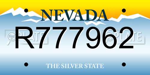 R777962 Nevada License Plate