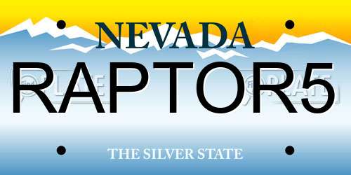 RAPTOR5 Nevada License Plate