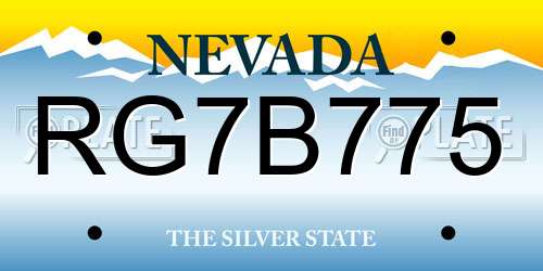 RG7B775 Nevada License Plate