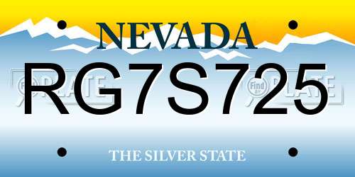 RG7S725 Nevada License Plate