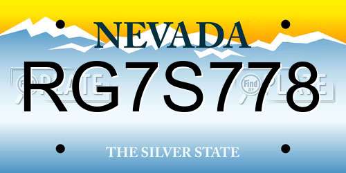 RG7S778 Nevada License Plate