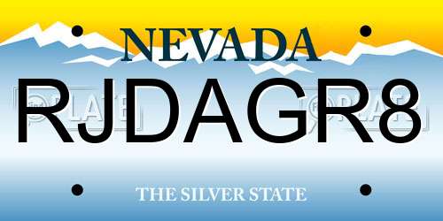 RJDAGR8 Nevada License Plate