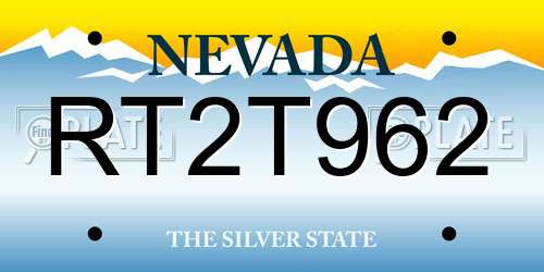 RT2T962 Nevada License Plate