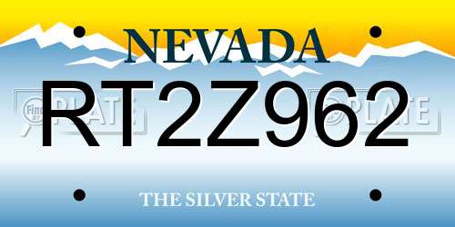 RT2Z962 Nevada License Plate