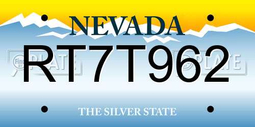 RT7T962 Nevada License Plate