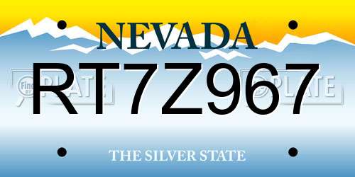 RT7Z967 Nevada License Plate
