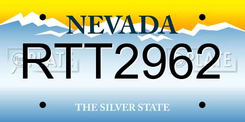 RTT2962 Nevada License Plate