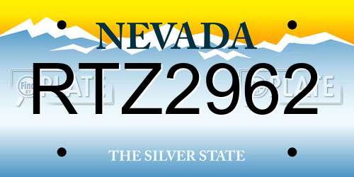 RTZ2962 Nevada License Plate