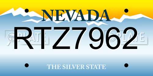 RTZ7962 Nevada License Plate