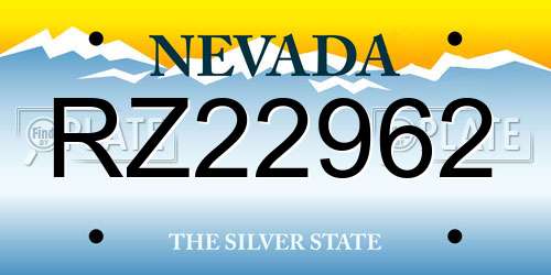 RZ22962 Nevada License Plate