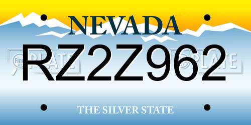 RZ2Z962 Nevada License Plate