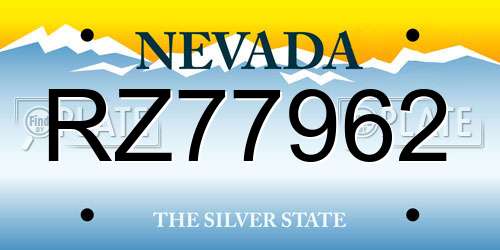 RZ77962 Nevada License Plate