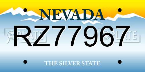 RZ77967 Nevada License Plate