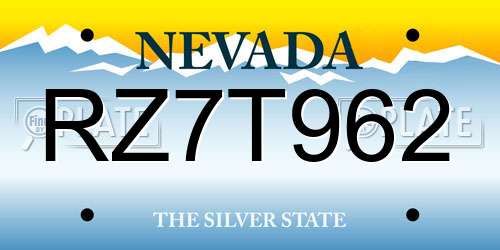 RZ7T962 Nevada License Plate