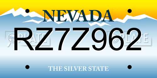 RZ7Z962 Nevada License Plate