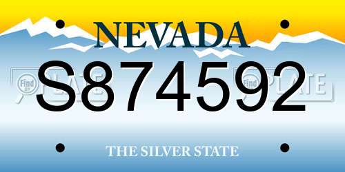 S874592 Nevada License Plate