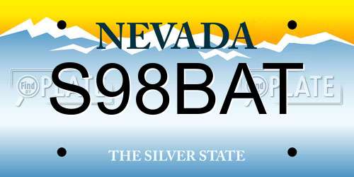 S98BAT Nevada License Plate