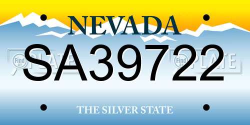 SA39722 Nevada License Plate