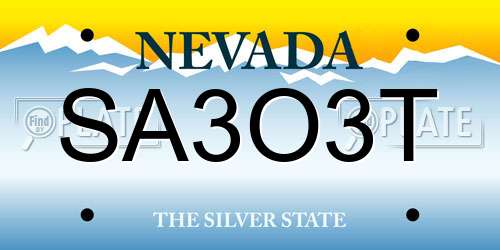 SA3O3T Nevada License Plate