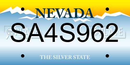 SA4S962 Nevada License Plate