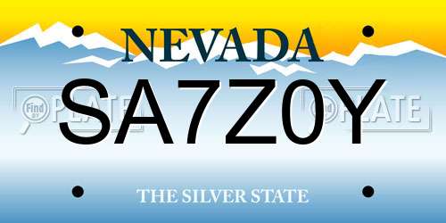 SA7Z0Y Nevada License Plate