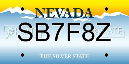 SB7F8Z Nevada License Plate