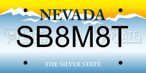 SB8M8T Nevada License Plate