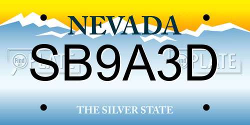 SB9A3D Nevada License Plate