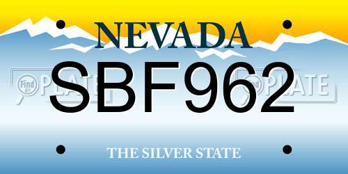 SBF962 Nevada License Plate