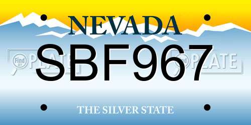 SBF967 Nevada License Plate