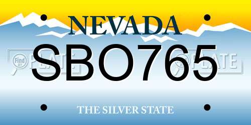 SBO765 Nevada License Plate