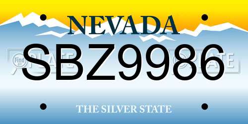 SBZ9986 Nevada License Plate