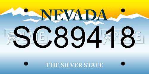 SC89418 Nevada License Plate