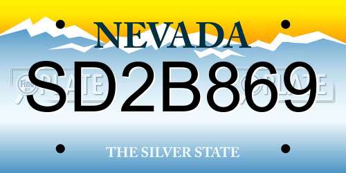 SD2B869 Nevada License Plate
