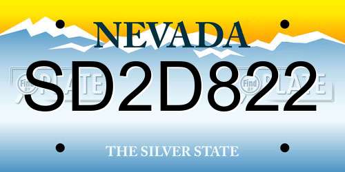SD2D822 Nevada License Plate