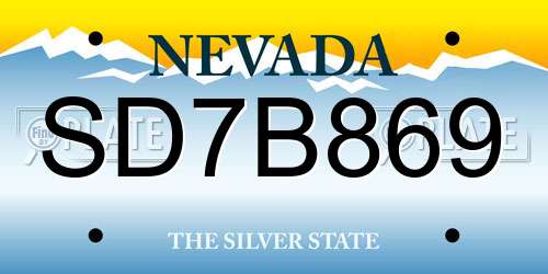 SD7B869 Nevada License Plate