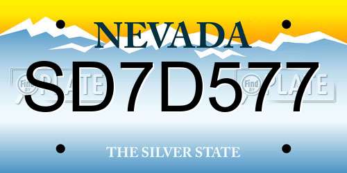 SD7D577 Nevada License Plate