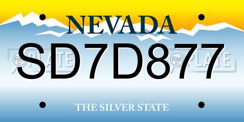 SD7D877 Nevada License Plate