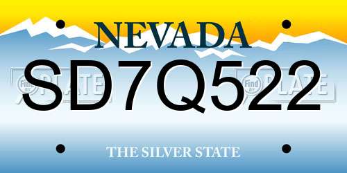 SD7Q522 Nevada License Plate