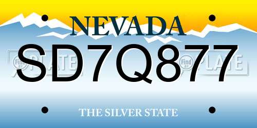 SD7Q877 Nevada License Plate