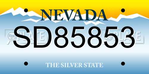 SD85853 Nevada License Plate