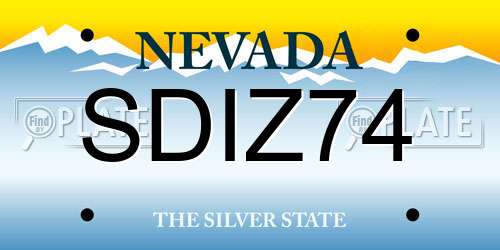 SDIZ74 Nevada License Plate