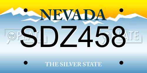 SDZ458 Nevada License Plate