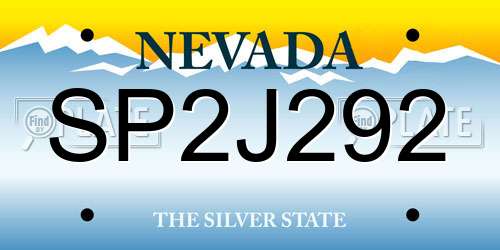 SP2J292 Nevada License Plate