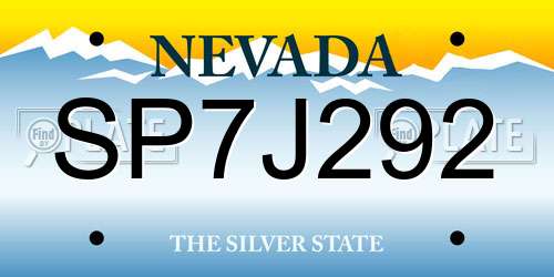 SP7J292 Nevada License Plate