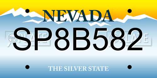 SP8B582 Nevada License Plate