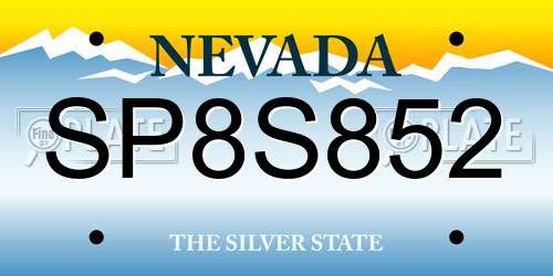 SP8S852 Nevada License Plate
