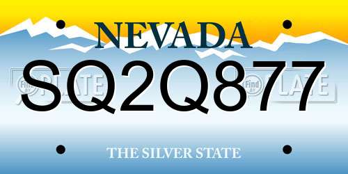 SQ2Q877 Nevada License Plate